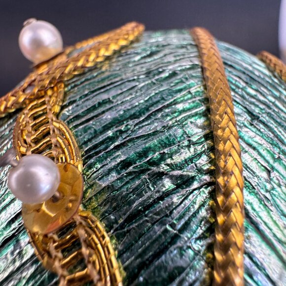 Vtg Hard Foam Round Ball Ornament Push Pin Pearls Metallic Pink Blue Gold Accent - Picture 16 of 16